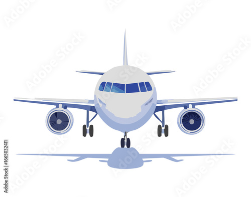 Front view of a modern passenger jet, a clean and professional illustration for airline and travel concepts
