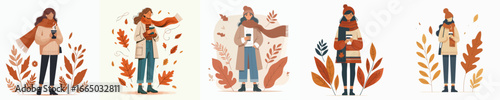 vector of a woman enjoying coffee to warm the body in autumn