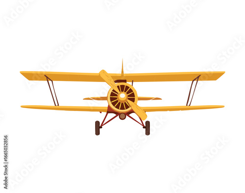 Front view of a classic biplane, a detailed and nostalgic illustration of a vintage aircraft
