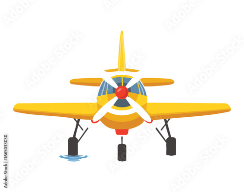Front view of an old classic biplane with a propeller, a timeless and nostalgic illustration of a vintage aircraft
