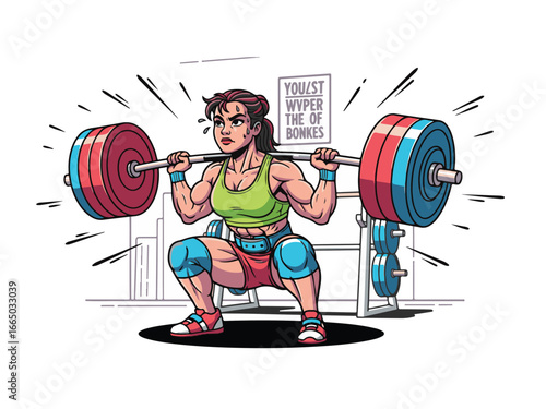 Strong Woman Weightlifting, Vector Illustration in Comic Style