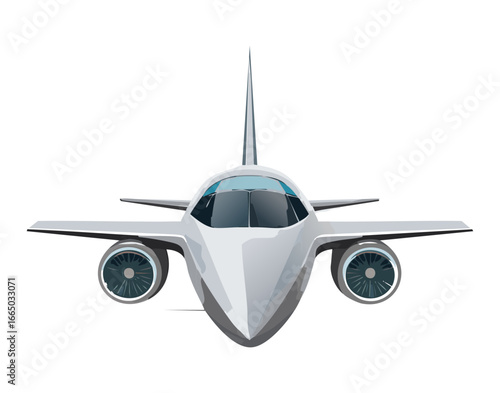 Front view of a modern passenger jet, a sleek and clean illustration of an airplane for various designs