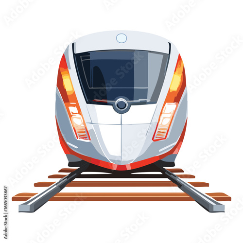 Front view of a sleek and modern high-speed train, a perfect illustration for themes of travel and technology
