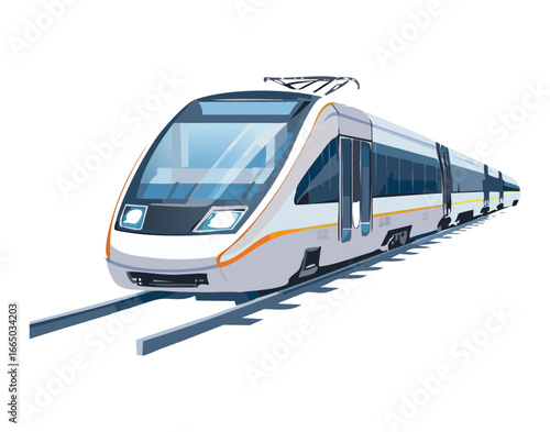 A futuristic and modern high-speed bullet train on a rail, a sleek and fast representation of future transport
