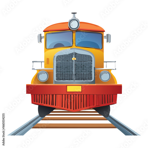 Front view of an old classic red train locomotive, a detailed and timeless representation of railroad history and power
