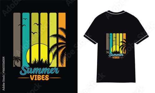 Summer Vibes T-Shirt – Retro Sunset Palm Tree Graphic Tee for Beach Lovers