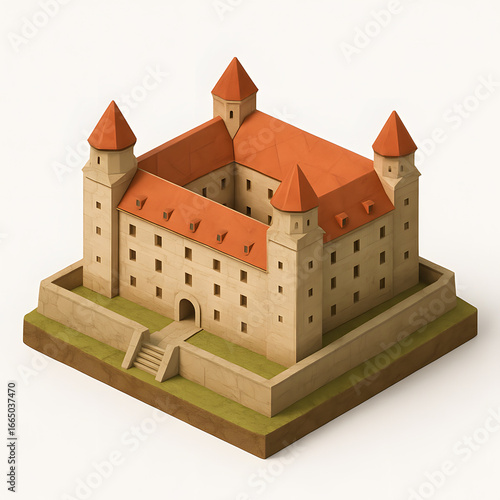 Bratislava Castle illustration with geometric design evokes history and architecture. Perfect for travel, tourism, and historical themes