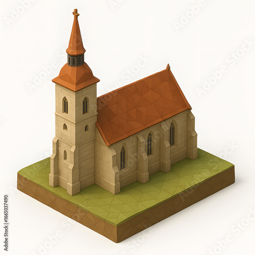 St. Martin’s Cathedral Isometric castle illustration evokes history and architecture in a geometric design, fort concept