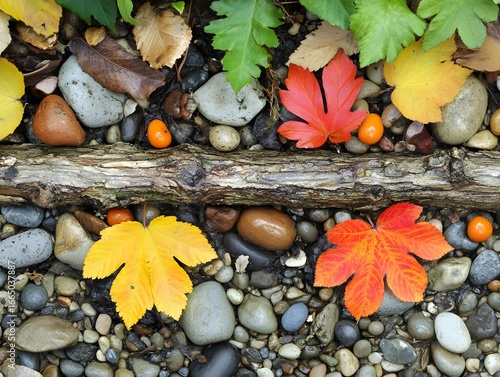 Autumn Leaves Rocks Branch Nature Photography