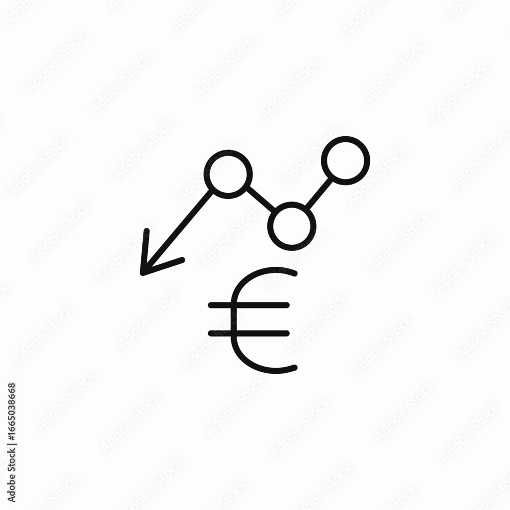 Obraz premium downward graph euro icon sign vector