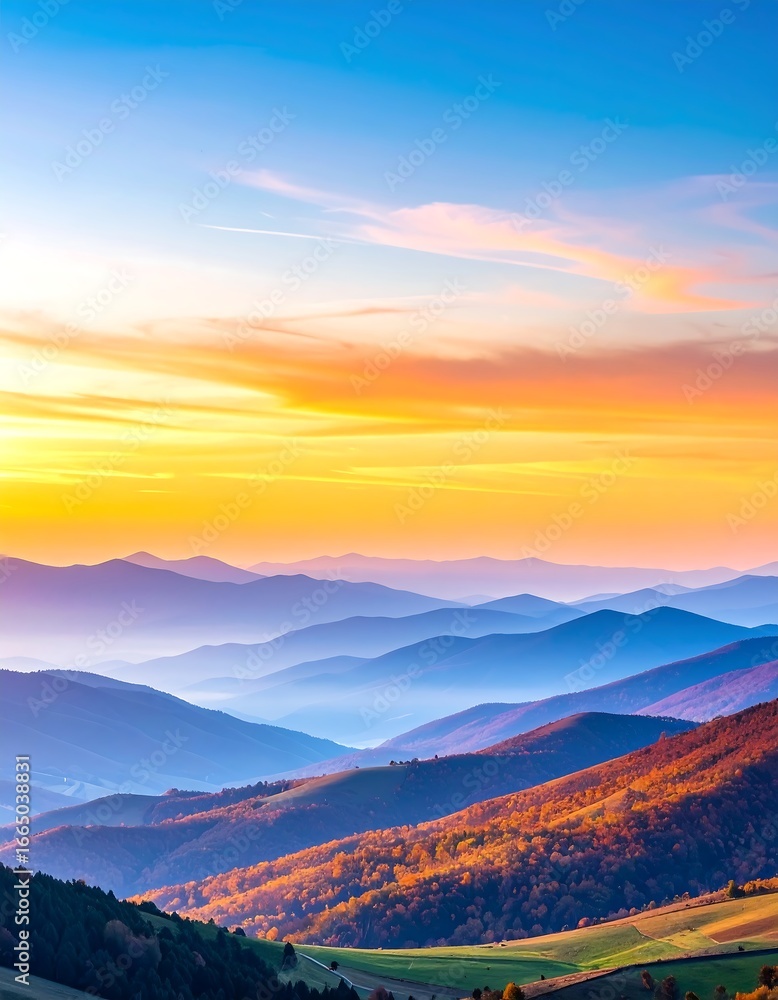 Obraz premium Majestic mountain range at sunrise (2)