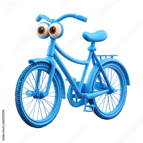 3D Playful Blue Bicycle with Friendly Face – Isolate on Transparent White Background