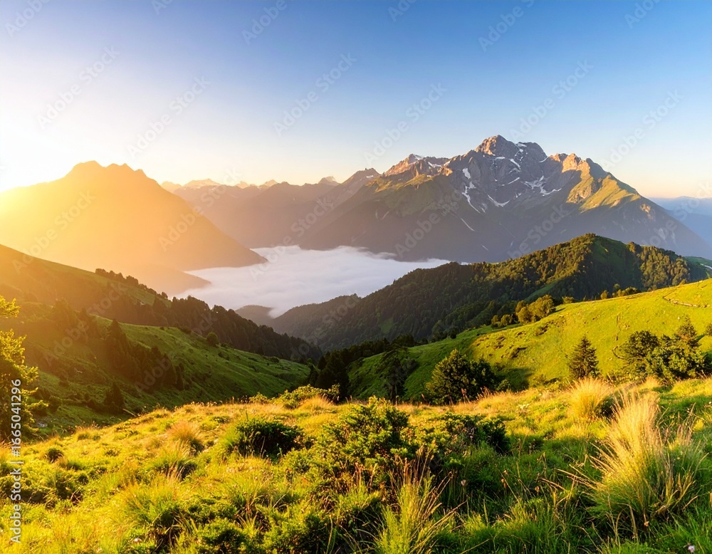 Obraz premium Majestic Mountain Landscape with Golden Sunrise | Scenic Beauty