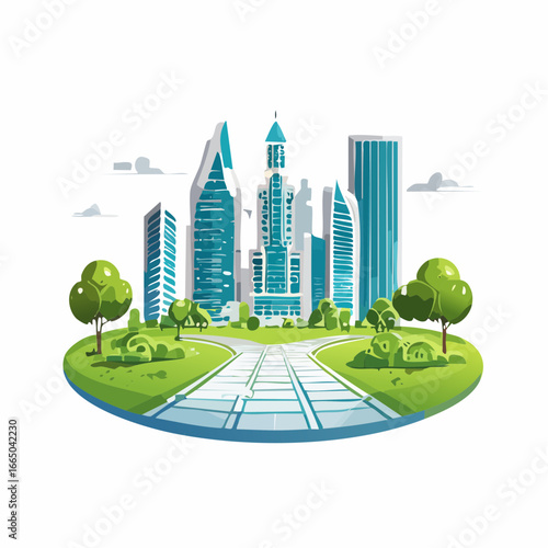 Isometric City Park with Modern Skyscrapers