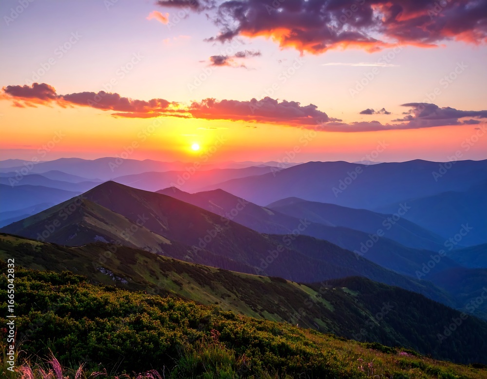 Obraz premium Majestic mountain sunset panorama (1)