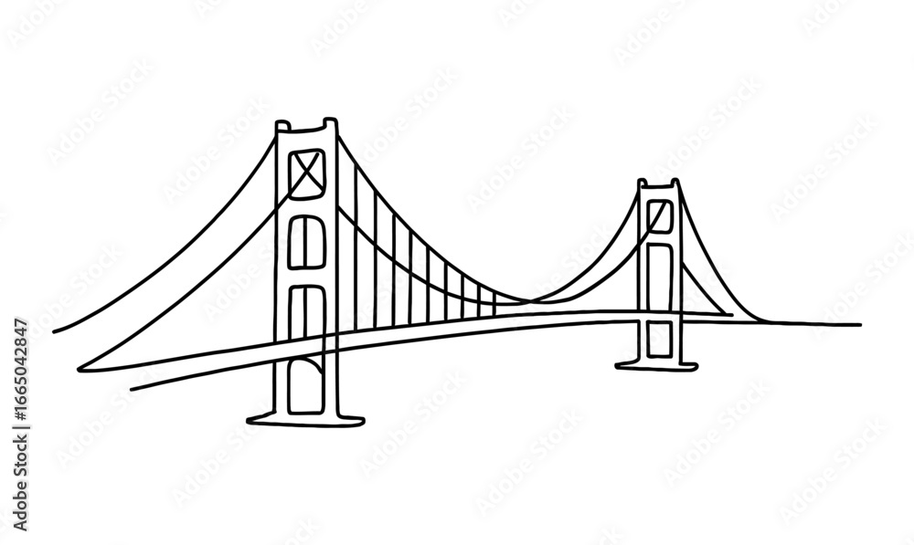 Fototapeta premium Hand-drawn suspension bridge: iconic architectural outline design in minimalist style