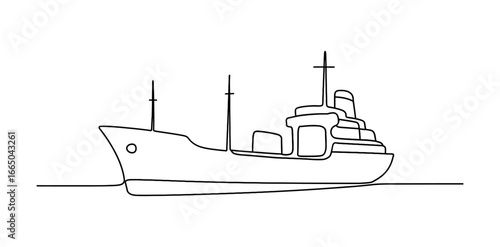 Minimalist ship design in black and white outline on white background