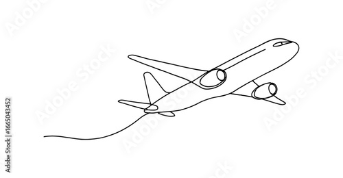 Continuous line drawing of airplane in flight