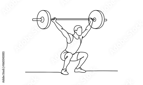 Weightlifting minimal line drawing of athlete performing overhead squat