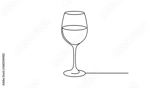 Minimalist continuous line drawing of a wine glass on white background