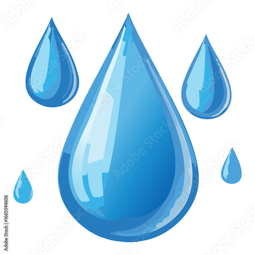 Realistic water drops illustration with a small splash, a simple yet effective symbol for purity and hydration concepts.
