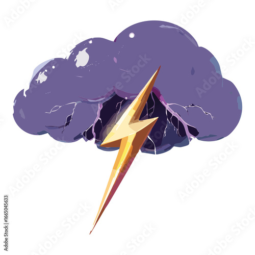 A sleek, stylized purple storm cloud with a single, sharp lightning bolt, a modern icon for a powerful weather event