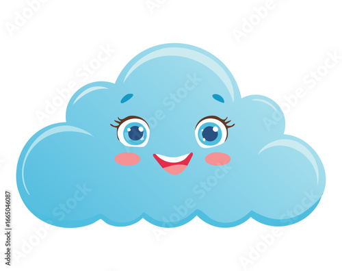 Happy blue cloud with a friendly face, a simple weather icon for a casual mobile Game