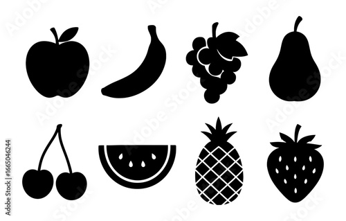 Silhouette icons of popular fruits for modern designs