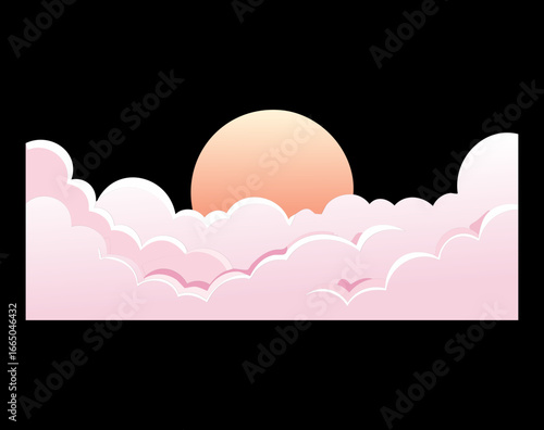 Pink clouds with a glowing sun, a simple visual element for a serene and atmospheric casual Game