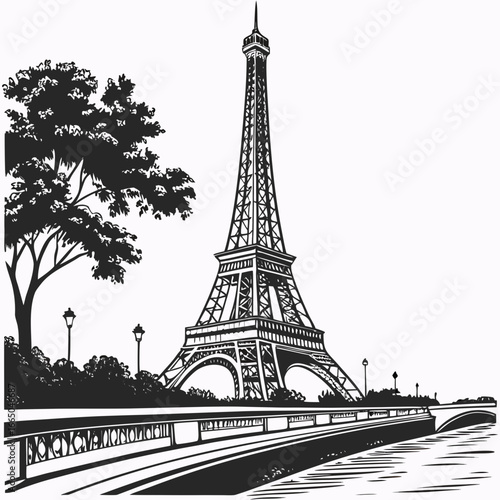 A realistic silhouette vector of the Eiffel Tower