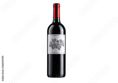Red wine bottle, dark background, elegant label