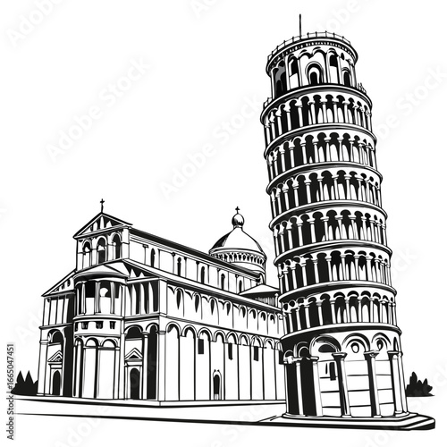 A vector silhouette of the Leaning Tower of Pisa