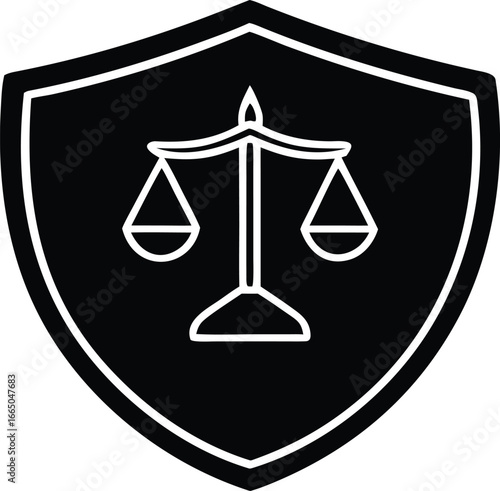 Security Shield with Scale Icon Line Art Vector Illustrationl