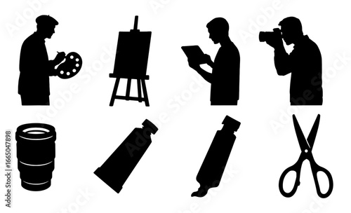 Creative silhouette icons featuring artists and tools