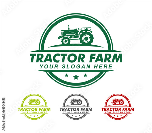 tractor logo concept farm design emblem badge vector agriculture illustration silhouette abstract business