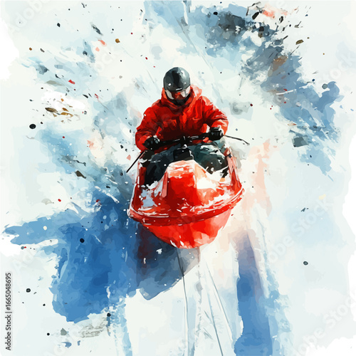 Sled On Snowy Hill, watercolor clipart vector, isolated on a white background.