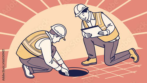 Construction Workers Inspecting Manhole Safety and Maintenance