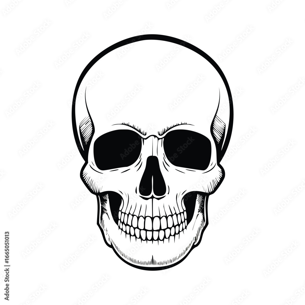 Fototapeta premium Black and white human skull illustration skeletal