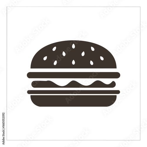 Dark brown burger icon with sesame seeds hamburger food
