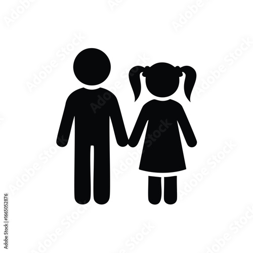 Black silhouette of a boy and girl holding hands children