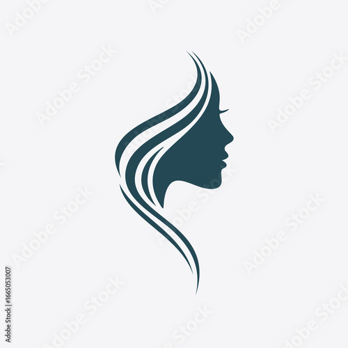Elegant woman profile with flowing dark teal hair silhouette beauty