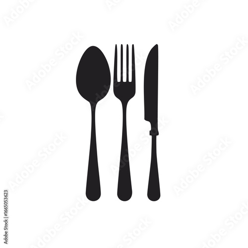 Black silhouette of spoon fork and knife cutlery eating utensils