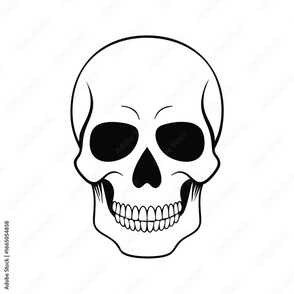 Obraz premium Human skull with black eye sockets and teeth skeleton anatomy