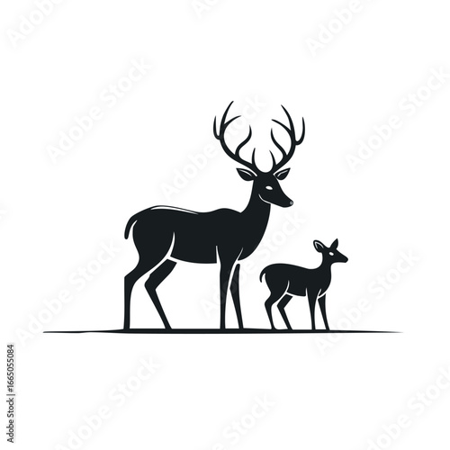 Majestic stag and fawn silhouette deer black