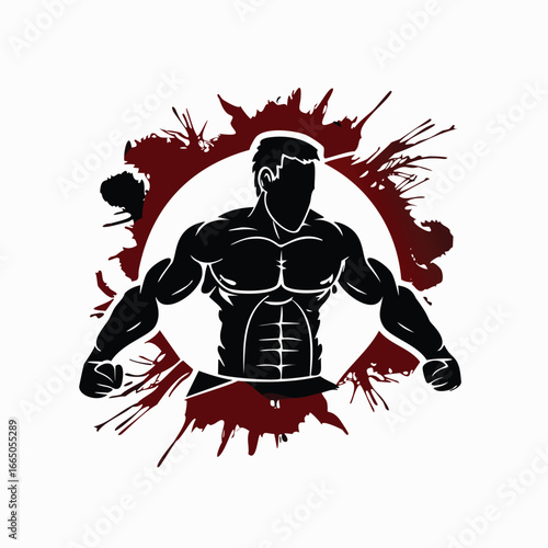 Muscular man with dark red splash background athletic man muscular physique