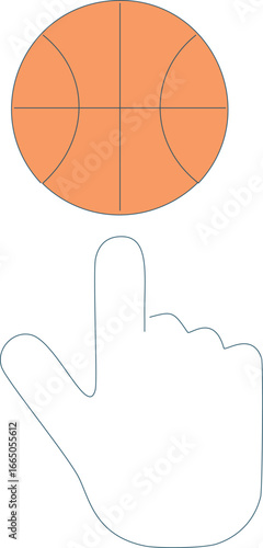 Orange basketball with dark outline and dark outline foam finger sports