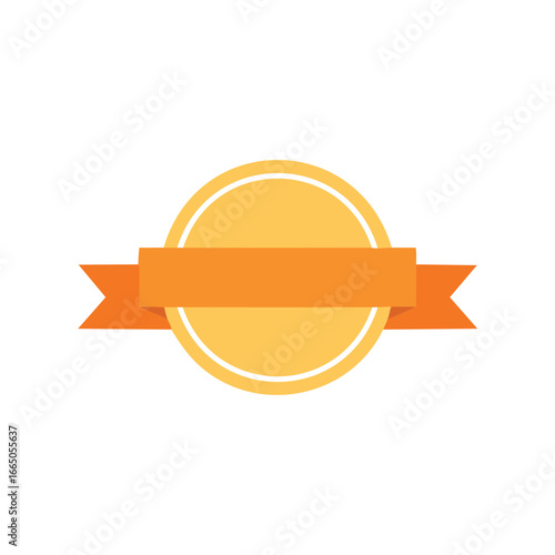 Orange ribbon across yellow circle with white border banner award