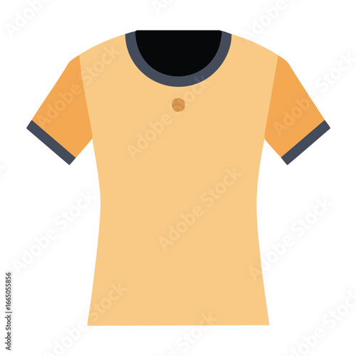 Peach T Shirt With Dark Blue Trim And Button clothing apparel