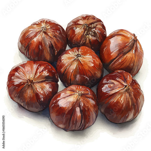 Roasted Chestnuts, watercolor illustration vector, isolated on a white background.