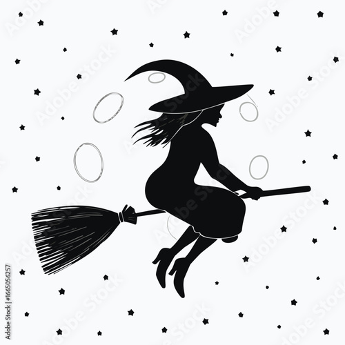 Silhouette of a witch flying on a broomstick at night vector